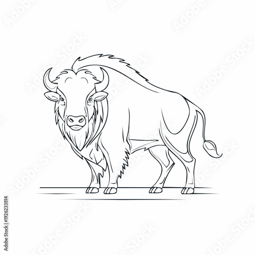 Bison Illustration - Majestic Wild Animal Outline for Coloring or Design Projects