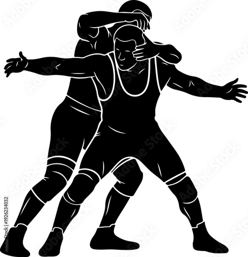 Wrestling match silhouette vector illustration