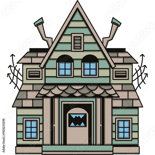 Historic brick house architecture with white window facades and a blue sky roofline in an ancient European town street