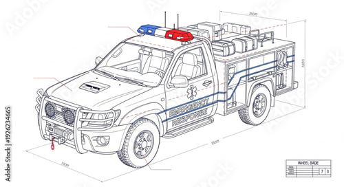 Detailed Technical Drawing of Police SUV.