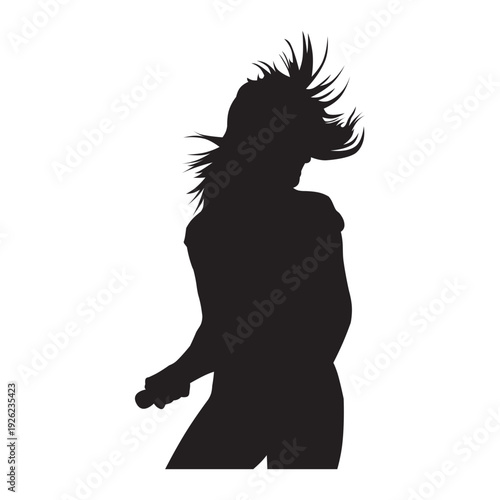 Female Singer Performing with Flowing Hair Silhouette