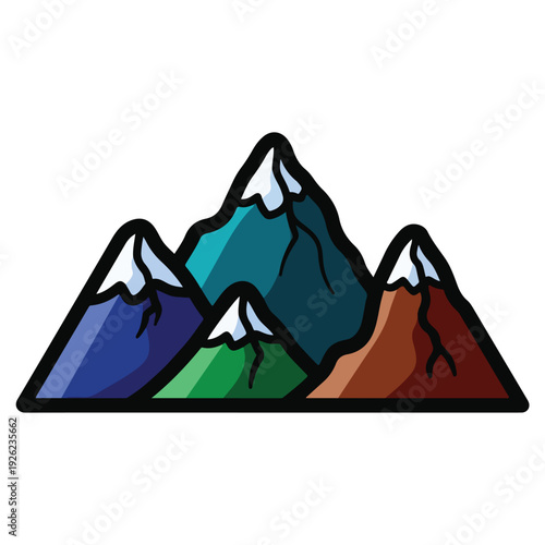 Colorful cartoon mountains with snow