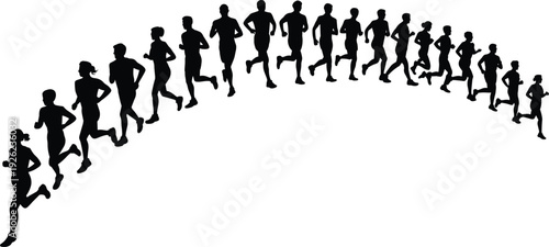 Running silhouettes, athlete motion, sports vector, jogging clipart, fitness design, stride sequence, exercise icon, dynamic movement, training illustration, biomechanics graphic