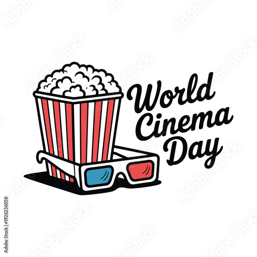 Popcorn container and 3D glasses represent cinema entertainment for.