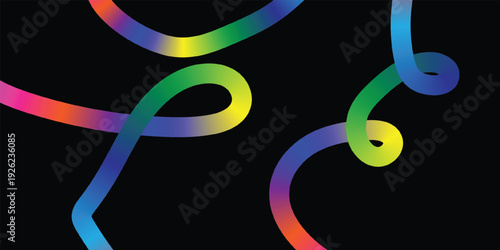 Vibrant rainbow colored swirling lines on black background