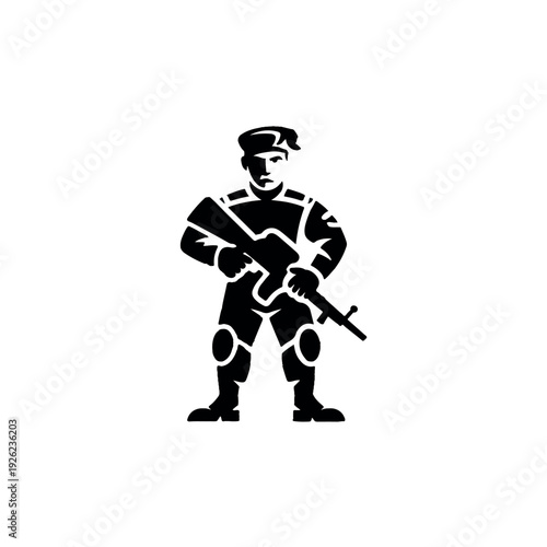 Soldier in tactical gear holding rifle in ready position