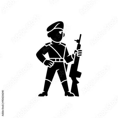 Soldier standing confidently with rifle in hand