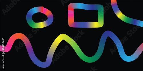 Vibrant rainbow colored shapes on black background