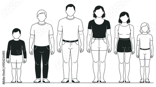 Human family silhouette illustration with height measurement scale