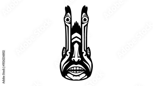 Tribal Mask Face, Indigenous Art, Black and White, Haida Style, Native American Symbol