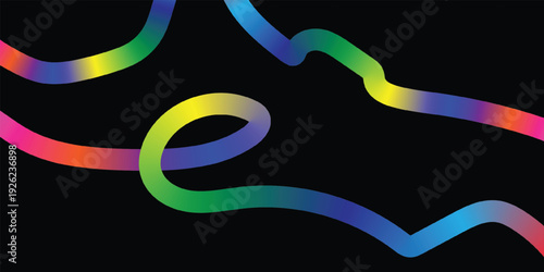 Vibrant rainbow colored ribbons on black background