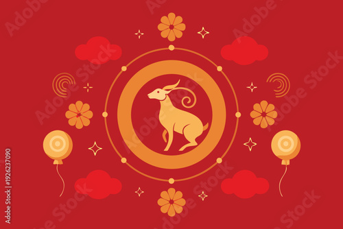 Chinese new year 2027 year of the goat zodiac sign vector illustration.
