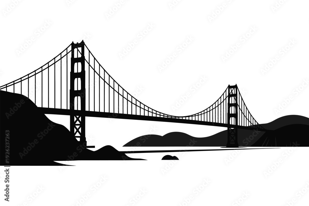 Fototapeta premium Golden Gate Bridge silhouette vector illustration on a gray background