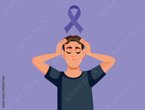 Man Suffering from Epilepsy Symptoms Vector Illustration.  Person suffering from neurological disease having a headache
