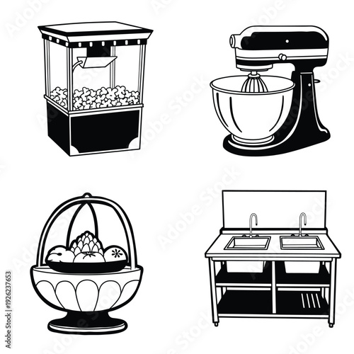 Popcorn Machine and Stand Mixer Kitchen Appliance Illustration