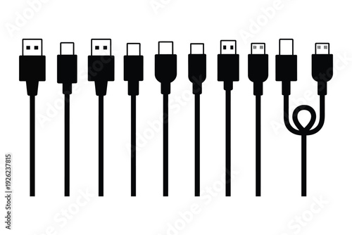 Usb cable vector illustration with multiple connectors and cords