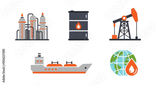 Oil and gas industry production and transportation process illustration.