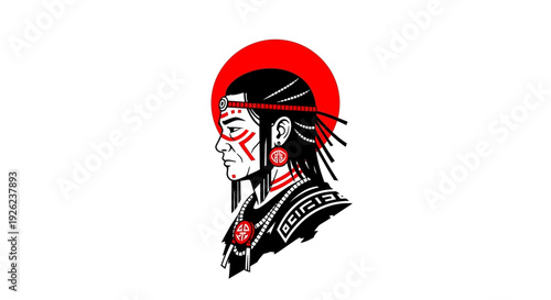 Traditional Tribal Leader Profile Illustration with Cultural Attire and Symbolic Headwear