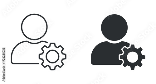 User settings icon set, profile configuration gear symbol, account management sign, customization vector illustration