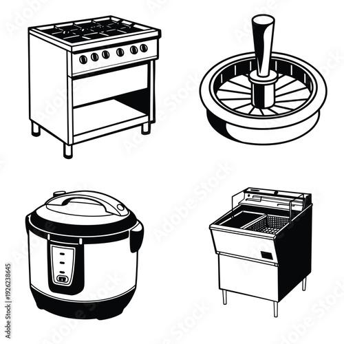 Commercial Catering Appliances line art illustration