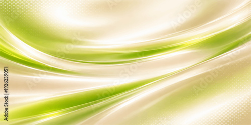 Abstract green background vector illustration featuring light flowing waves and blurred lines with a bright yellow texture for a modern motion art backdrop wallpaper