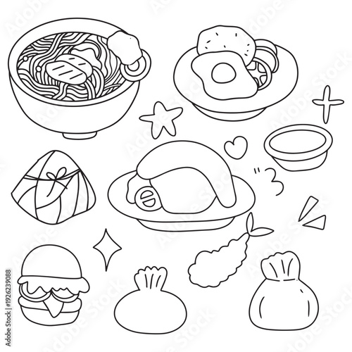 A colorful vector illustration set of fast food icons showing burgers pizza sandwiches chicken cake and other popular meals for restaurant menus