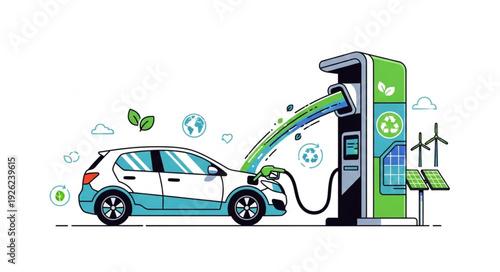Electric Car Charging at Green Station.