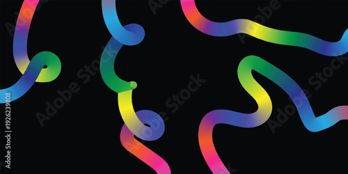 Vibrant rainbow squiggles on black background