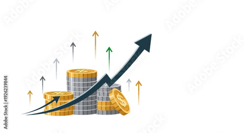 Financial Growth Arrow with Stacks of Coins - Business Investment Concept