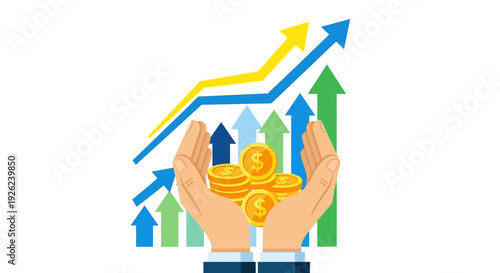 Financial Growth and Investment Protection Concept with Hands Holding Coins and Upward Arrows