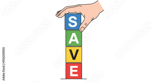 Hand stacking blocks spelling SAVE, financial concept of saving money, investment, and planning