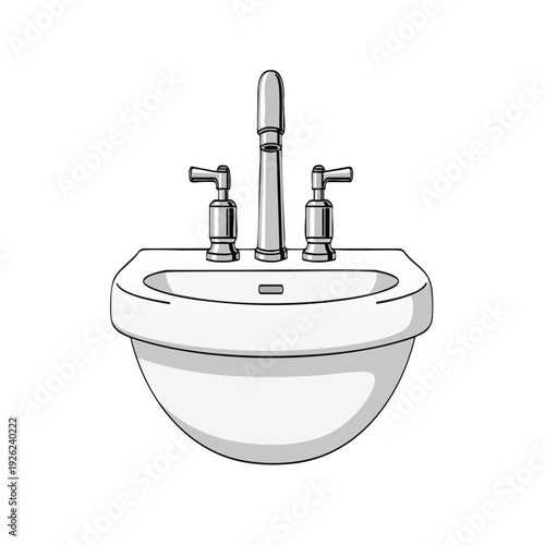 Contemporary Ceramic Bathroom Sink with Dual Faucet Handles