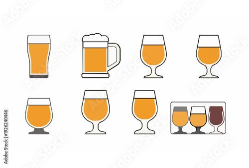 Minimal Beer Glass Icons Set Vector Illustration Isolated on White Background