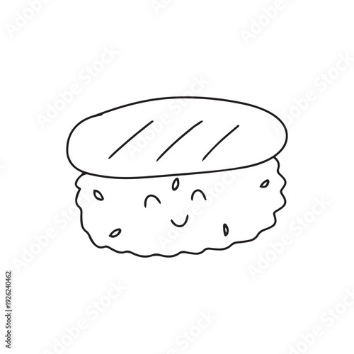 A colorful cartoon illustration of different sandwiches with cheese, sausage, tomato, and fresh ingredients, designed as a simple food icon
