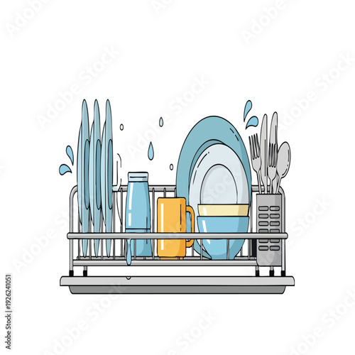 Efficient Kitchen Dishwasher with Clean Dishes and Utensils