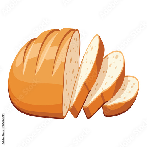 Freshly Baked Loaf of Bread with Sliced Pieces on a White Background