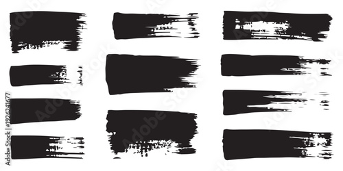 Wide black ink paint splashes and thick brush strokes with distressed grunge texture for box banner base