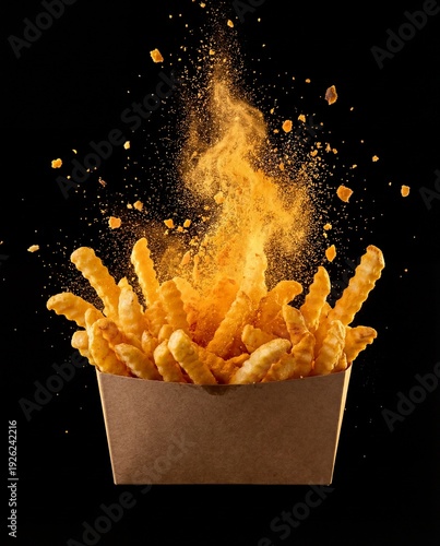 Wallpaper Mural Crinkle Cut French Fries with Seasoning Powder Burst on Black Background Torontodigital.ca