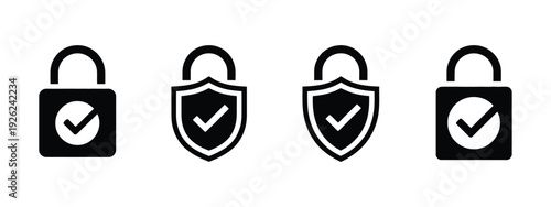 Security Lock Shield Icons Set Vector Illustration