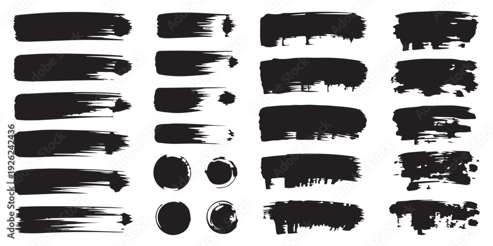 Ταπετσαρία Set of black paint brush strokes for text or background on white, collection of