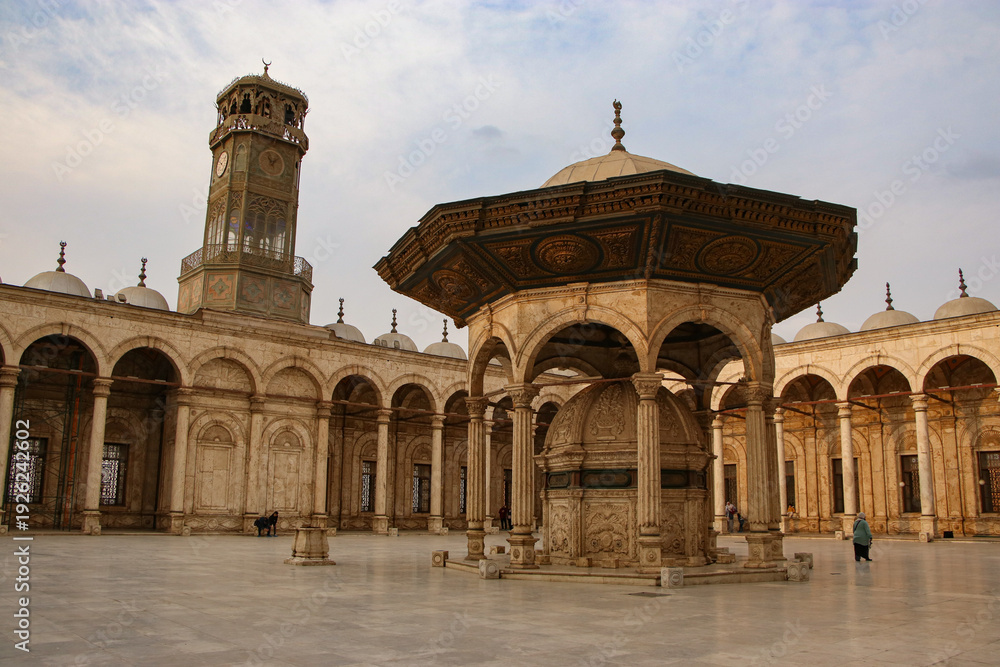 Fototapeta premium Tourist walking in the Mosque Muhammad Ali in Cairo Egypt 