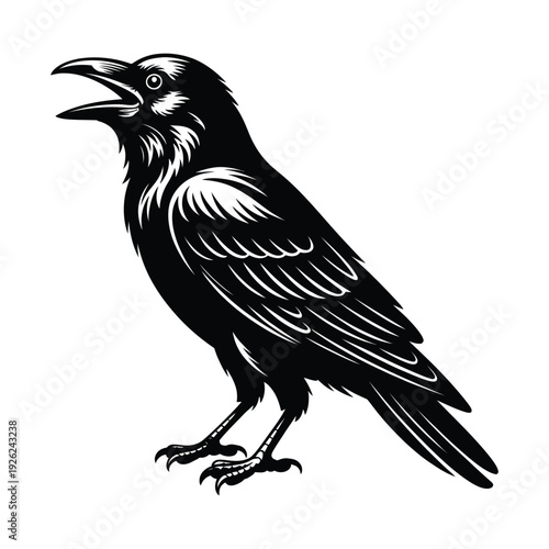 Screaming Crow Bird Vector Illustration Detailed Flat Style Vector