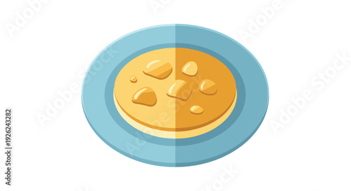 Delicious golden pancake served on a blue plate with melting butter or fruit toppings for a healthy breakfast or snack.