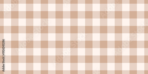 Beige gingham fabric seamless pattern. Cute check plaid. Picnic kitchen tablecloth texture. Gingham square vintage texture. Vector illustration isolated on white background.