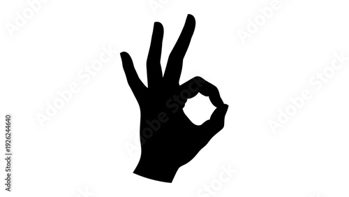 Silhouette of a Hand Making the OK Gesture, Isolated on White Background