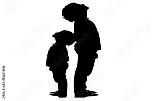 Siblings Measuring Height Back to Back Silhouette Vector for Childhood Growth and Family Memories