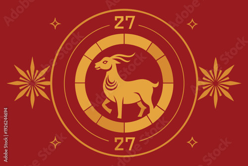 Chinese new year 2027 year of goat zodiac animal symbol on red background vector illustration.