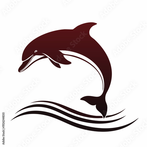 Graceful aquatic dolphin silhouette leaping above stylized waves, embodying marine life elegance and oceanic freedom
