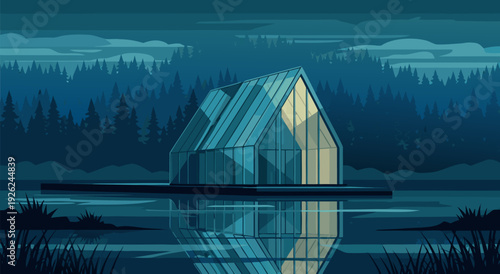 Modern Eco-Friendly Architecture A Minimalist Lakeside Cabin Illustration