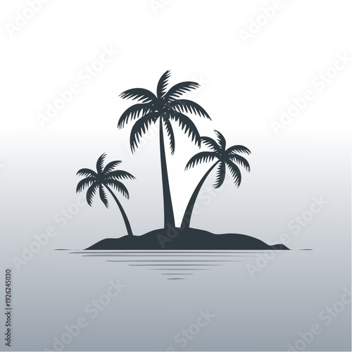 Serene Tropical Island Paradise with Three Palm Trees Silhouette